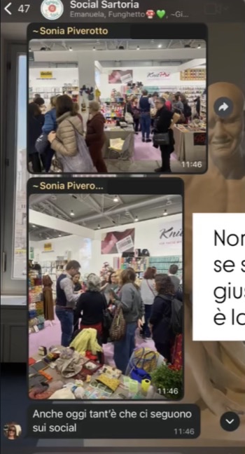 Schermata del messaggio di Social Sartoria